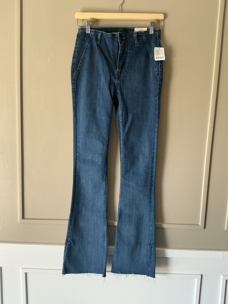 We The Free Dark Blue High-Rise Flare Jeans